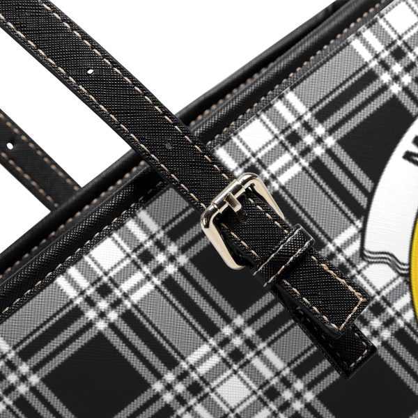 Menzies Black - White Modern Tartan Crest Leather Tote Bag Sale - Image 5