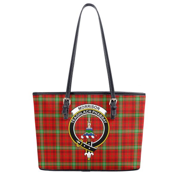 Morrison Red Modern Tartan Crest Leather Tote Bag Online - Image 2