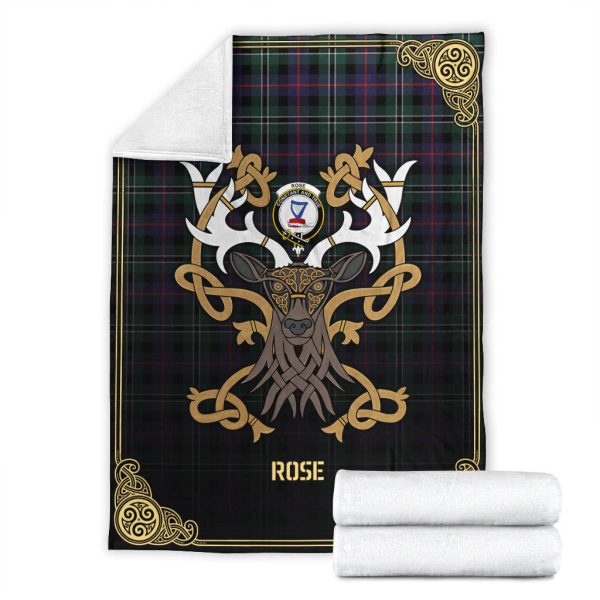 Rose Hunting Modern Tartan Crest Premium Blanket - Celtic Stag style Discount - Image 4