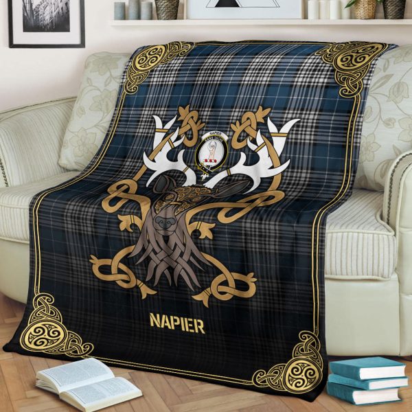 Napier Modern Tartan Crest Premium Blanket - Celtic Stag style Online - Image 2