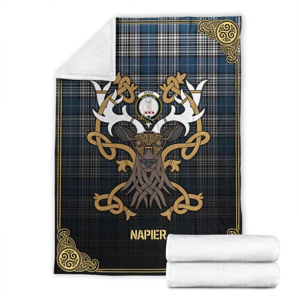 Napier Modern Tartan Crest Premium Blanket - Celtic Stag style Online - Image 4