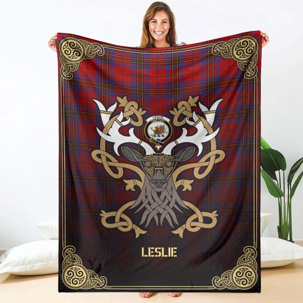 Leslie Modern Tartan Crest Premium Blanket - Celtic Stag style Online Sale