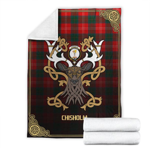 Chisholm Modern Tartan Crest Premium Blanket - Celtic Stag style Cheap - Image 4