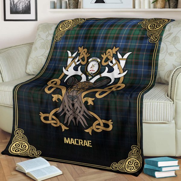 MacRae Hunting Ancient Tartan Crest Premium Blanket - Celtic Stag style Cheap - Image 2