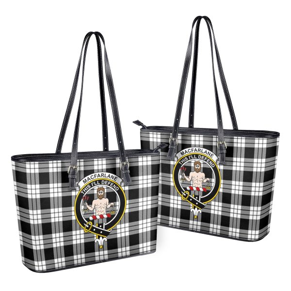 MacFarlane Black _ White Tartan Crest Leather Tote Bag on Sale