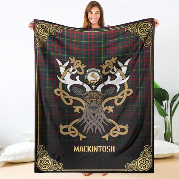 MacKintosh Hunting Modern Tartan Crest Premium Blanket - Celtic Stag style Hot on Sale