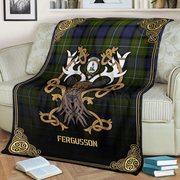 Fergusson Modern Tartan Crest Premium Blanket - Celtic Stag style For Discount - Image 2