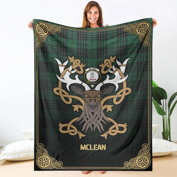 McLean Hunting Ancient Tartan Crest Premium Blanket - Celtic Stag style For Cheap
