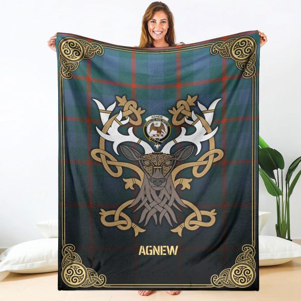 Agnew Ancient Tartan Crest Premium Blanket - Celtic Stag style Sale