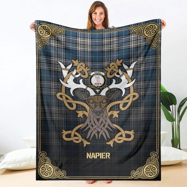Napier Modern Tartan Crest Premium Blanket - Celtic Stag style Online