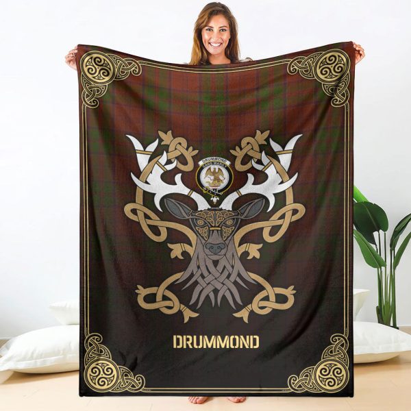 Drummond Tartan Crest Premium Blanket - Celtic Stag style Supply