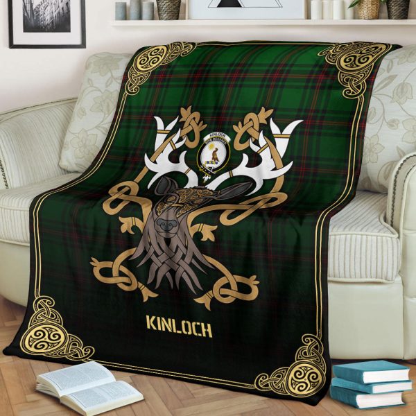 Kinloch Tartan Crest Premium Blanket - Celtic Stag style For Sale - Image 2