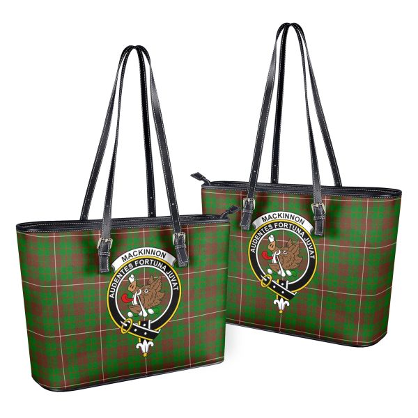 MacKinnon Hunting Modern Tartan Crest Leather Tote Bag For Cheap