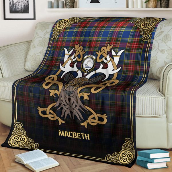 MacBeth Modern Tartan Crest Premium Blanket - Celtic Stag style For Cheap - Image 2