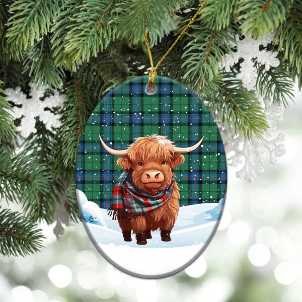 Armstrong Ancient Tartan Christmas Ceramic Ornament - Highland Cows Snow Style For Discount - Image 3