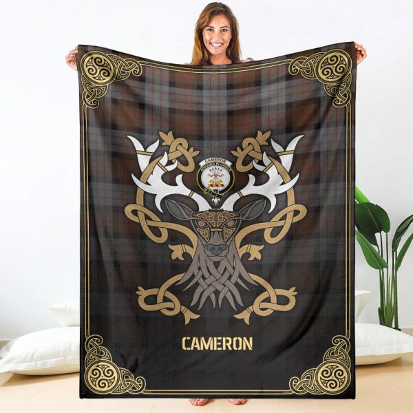 Cameron of Erracht Weathered Tartan Crest Premium Blanket - Celtic Stag style on Sale