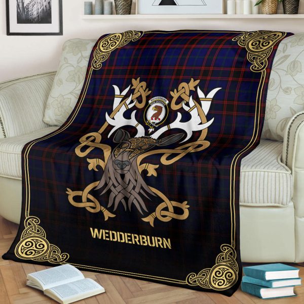 Wedderburn Tartan Crest Premium Blanket - Celtic Stag style Discount - Image 2