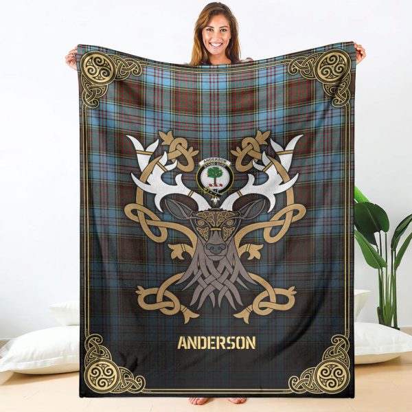 Anderson Ancient Tartan Crest Premium Blanket - Celtic Stag style on Sale