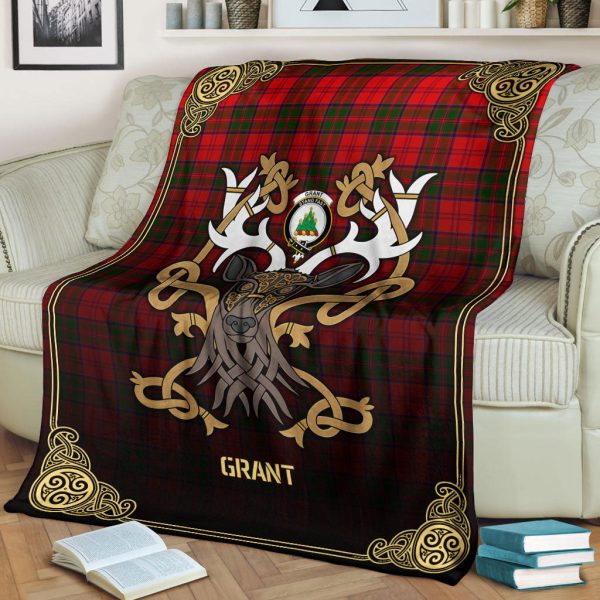 Grant Modern Tartan Crest Premium Blanket - Celtic Stag style Sale - Image 2