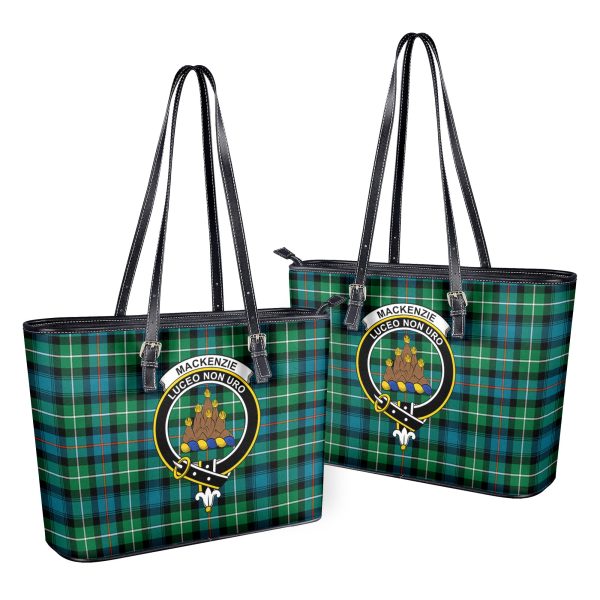MacKenzie Ancient Tartan Crest Leather Tote Bag Cheap