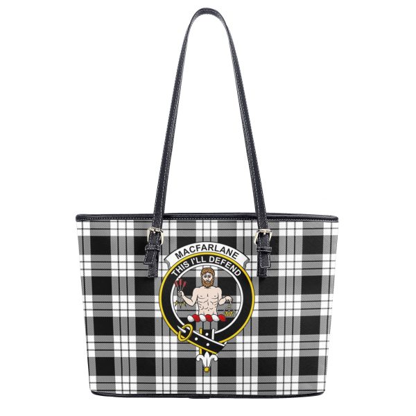 MacFarlane Black _ White Tartan Crest Leather Tote Bag on Sale - Image 2