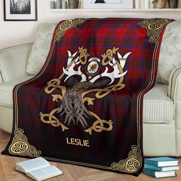 Leslie Modern Tartan Crest Premium Blanket - Celtic Stag style Online Sale - Image 2