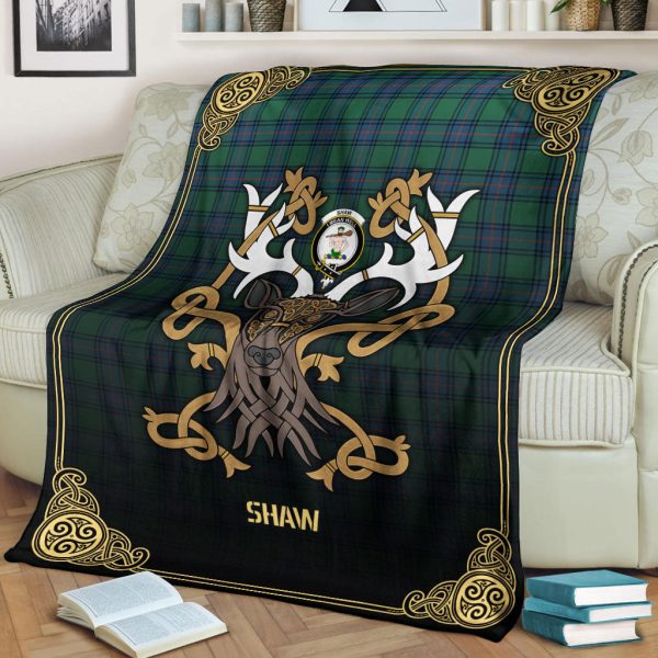 Shaw (of Sauchie) Tartan Crest Premium Blanket - Celtic Stag style Sale - Image 2
