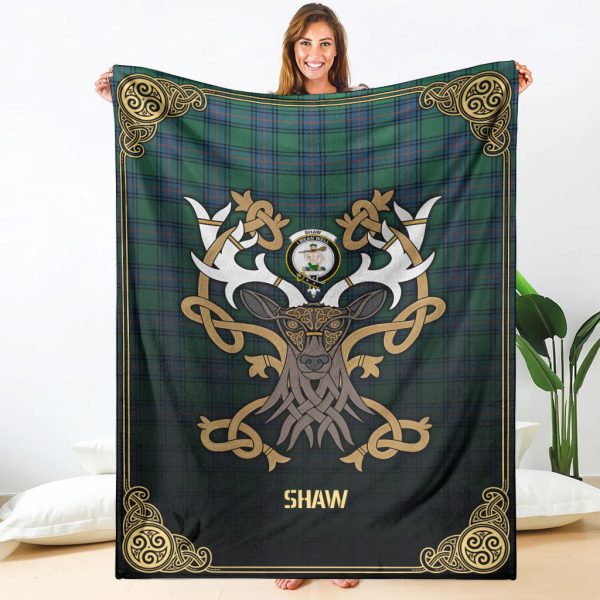 Shaw (of Sauchie) Tartan Crest Premium Blanket - Celtic Stag style Sale