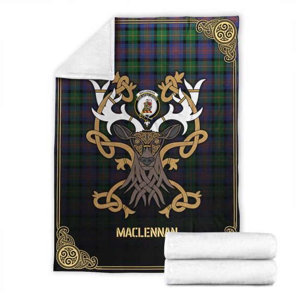 MacLennan Ancient Tartan Crest Premium Blanket - Celtic Stag style Cheap - Image 4