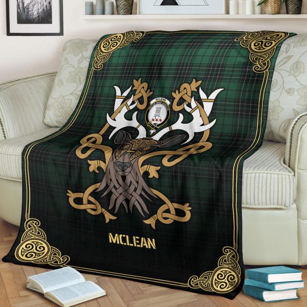 McLean Hunting Ancient Tartan Crest Premium Blanket - Celtic Stag style For Cheap - Image 2