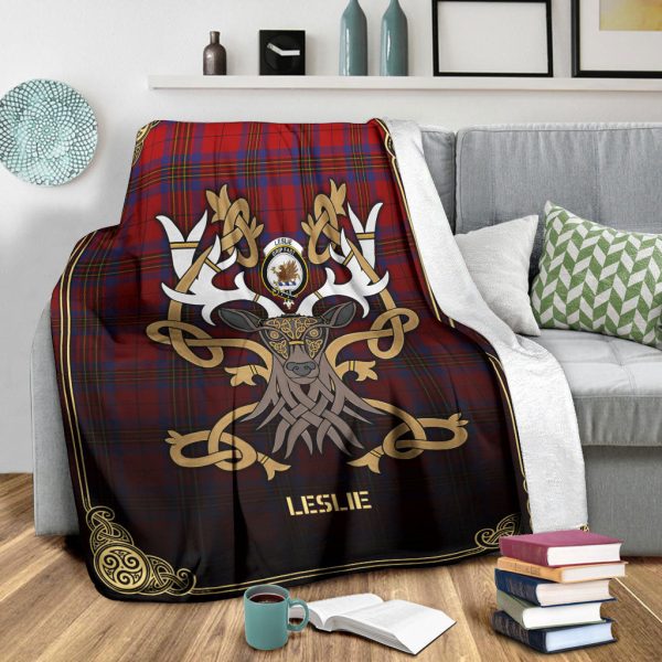 Leslie Modern Tartan Crest Premium Blanket - Celtic Stag style Online Sale - Image 3