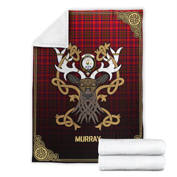 Murray (of Dysart) Tartan Crest Premium Blanket - Celtic Stag style Supply - Image 4