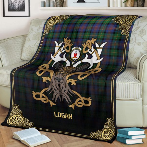 Logan Ancient Tartan Crest Premium Blanket - Celtic Stag style Cheap - Image 2