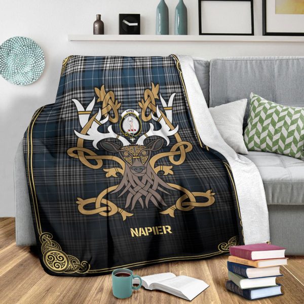 Napier Modern Tartan Crest Premium Blanket - Celtic Stag style Online - Image 3