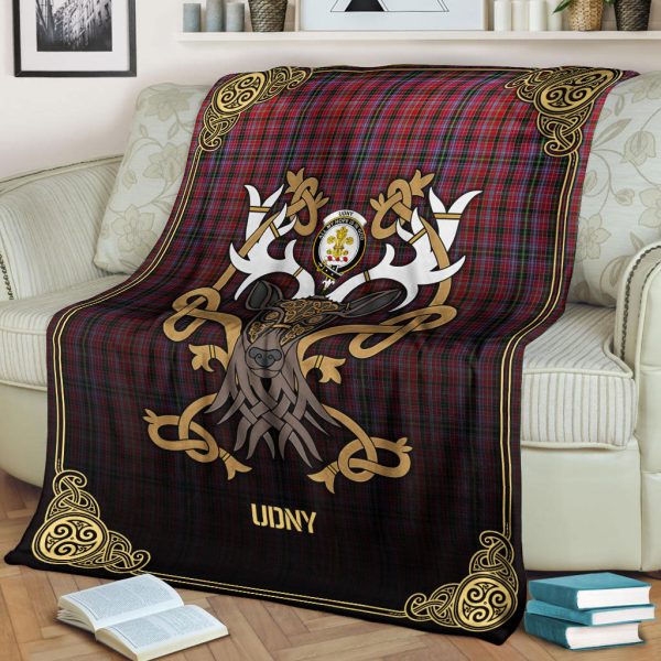 Udny Tartan Crest Premium Blanket - Celtic Stag style Online - Image 2