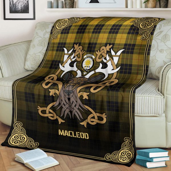 MacLeod of Lewis Ancient Tartan Crest Premium Blanket - Celtic Stag style Online Sale - Image 2