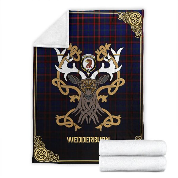 Wedderburn Tartan Crest Premium Blanket - Celtic Stag style Discount - Image 4