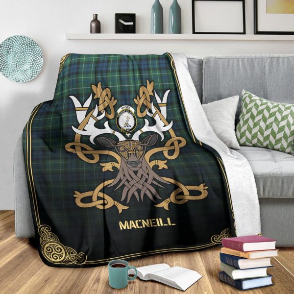 MacNeill of Colonsay Ancient Tartan Crest Premium Blanket - Celtic Stag style Fashion - Image 3