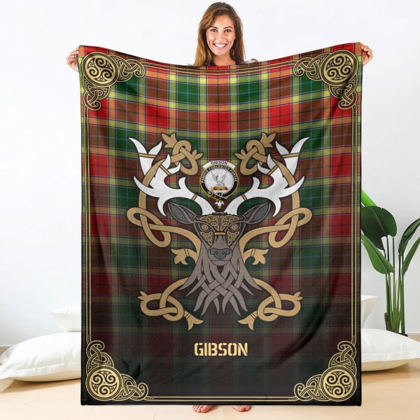 Gibson Tartan Crest Premium Blanket - Celtic Stag style For Discount