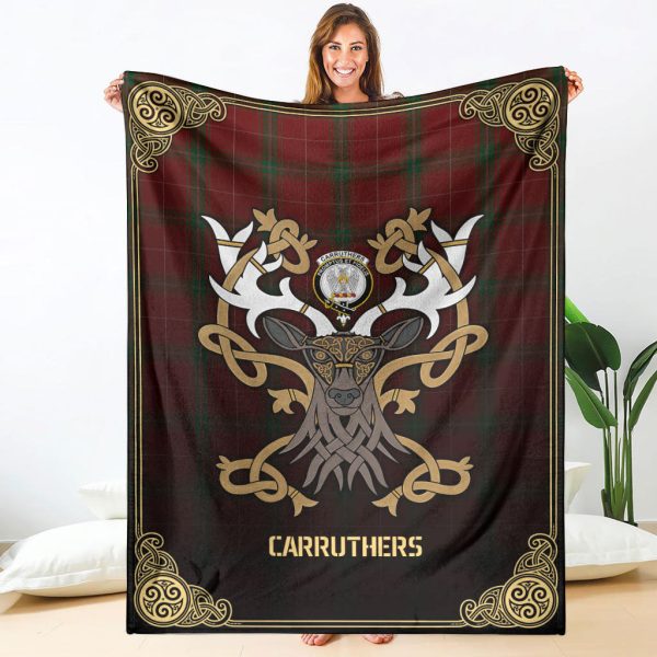 Carruthers Tartan Crest Premium Blanket - Celtic Stag style Hot on Sale