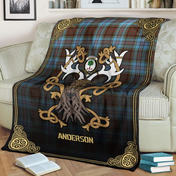 Anderson Ancient Tartan Crest Premium Blanket - Celtic Stag style on Sale - Image 2
