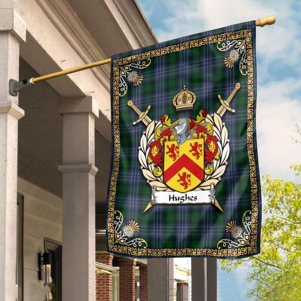 Hughes Tartan Crest Garden Flag - Celtic Thistle Style Sale