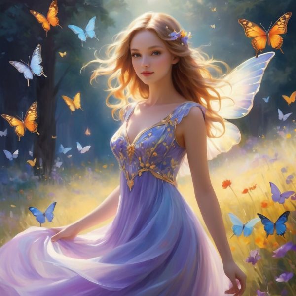 A Woman in a Meadow with Butterflies For Discount