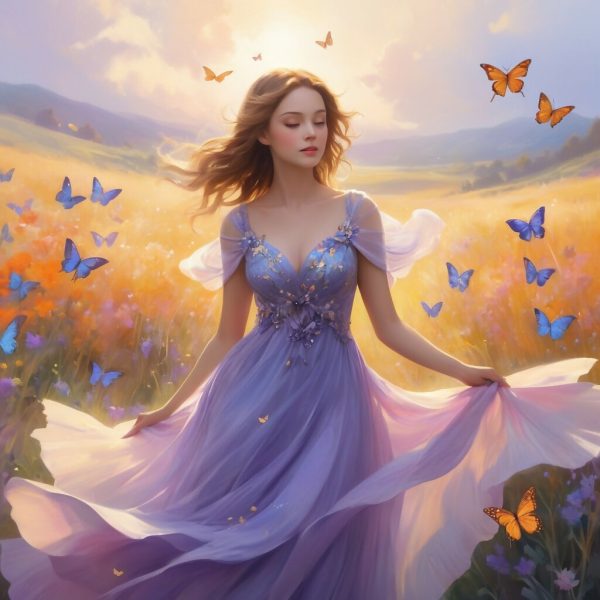 A Woman in a Meadow with Butterflies For Discount - Image 3