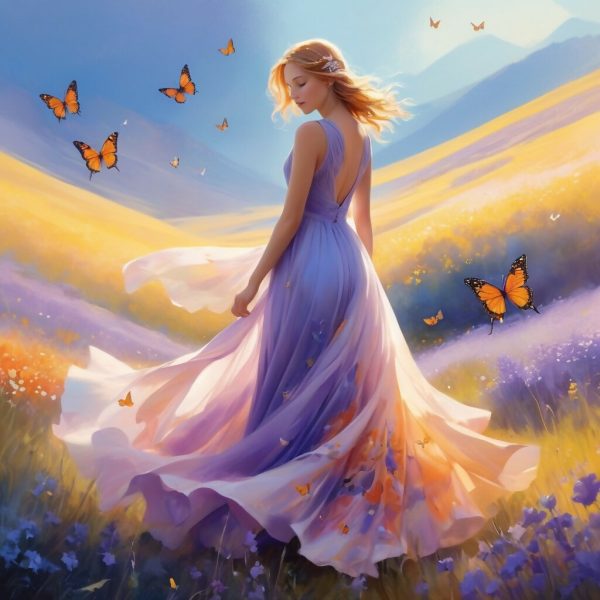 A Woman in a Meadow with Butterflies For Discount - Image 2
